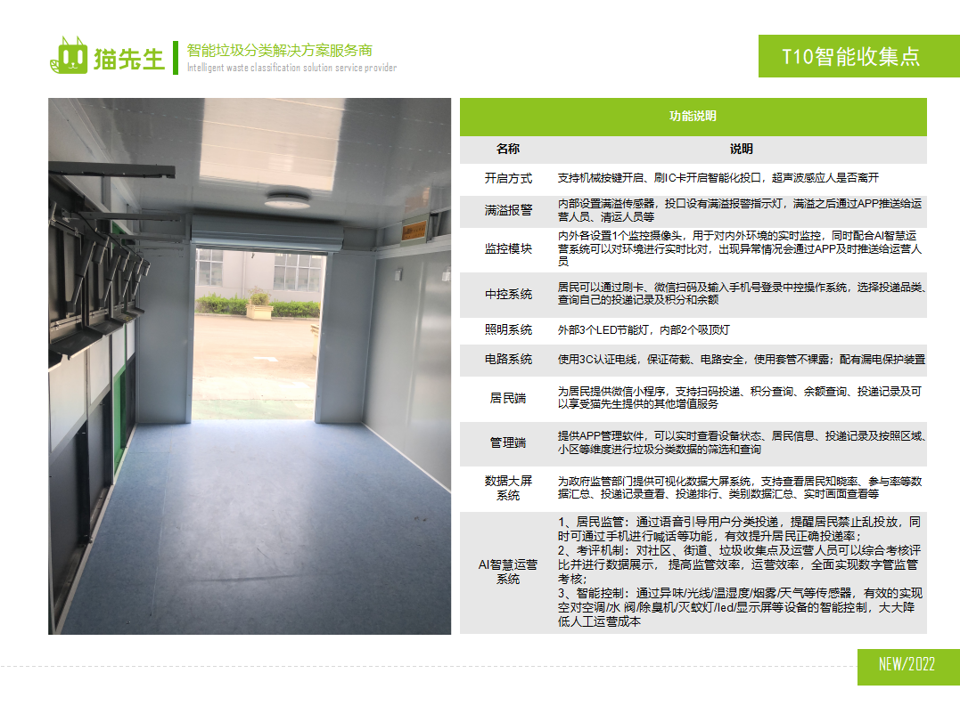 貓先生智能垃圾分類房，定時定點垃圾收集站 ，垃圾房功能說明